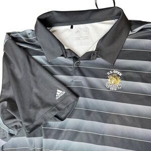 Adidas Golf Polo Mens 2XL Black 2016 US Open Oakmont Striped Shirt Excellent